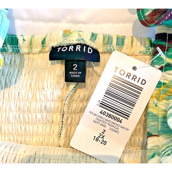 Torrid Womens SZ 2X Teal Smocked Top NEW Ruffle Peplum Tank Boho Tropical Floral - Picture 3 of 9